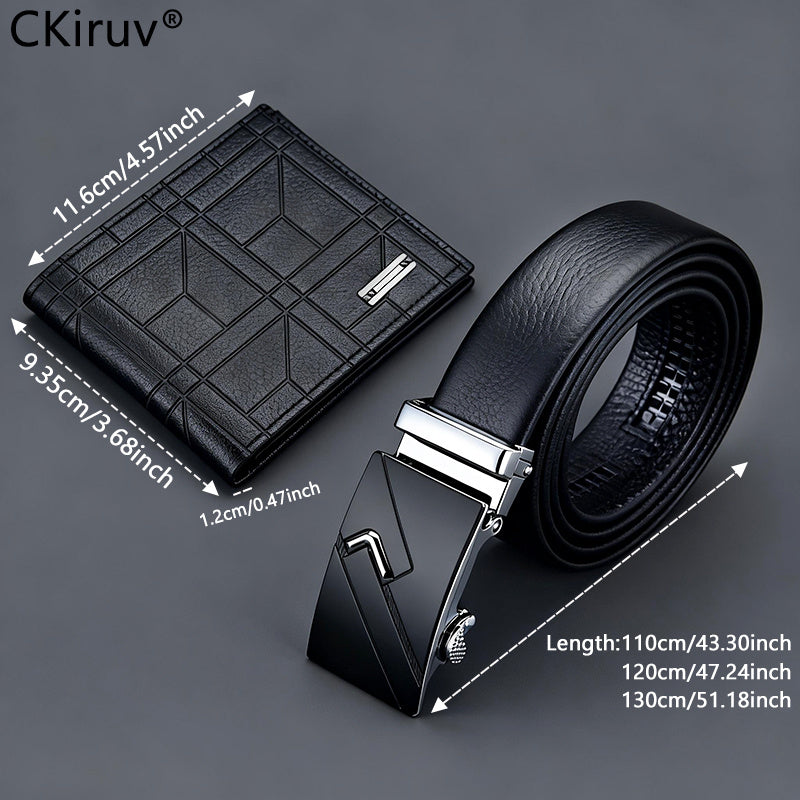 【No Box】2pcs CKIRUV Men's Wallet & Belt Matching Set - Buckle Business Belt & Wallet Combo, no Gift Boxed for, Husband, Boyfriend (Valentine's Day/Father's Day Present), Suitable for Business & Casual Wear