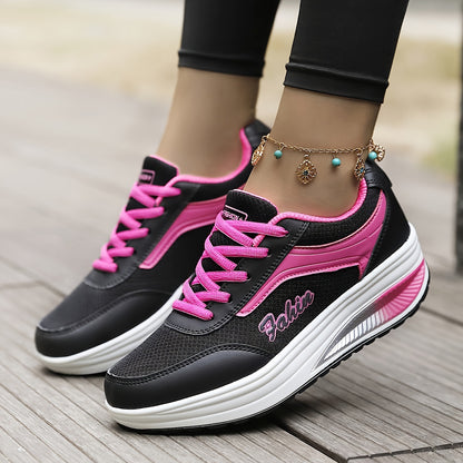 Women's Breathable Mesh Platform Sneakers, Casual Lace Up Outdoor Shoes, Comfortable Low Top Shoes  Plus Size