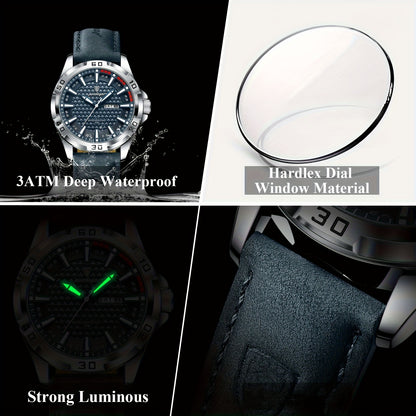 Men's Quartz Watch with PU Leather Strap, Casual Elegant Style
