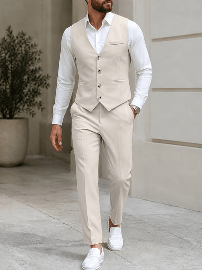 Men's Casual Business Vest Suit Set - Polyester, Sleeveless