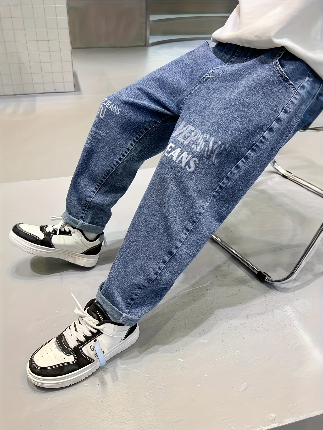 Boys' Casual Denim Pants with Floral Pattern for Spring Fall
