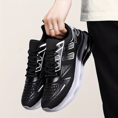 DJSUNNYMIX Men'S Breathable Mesh Low-Top Sneakers - Comfortable Cushioned Running Shoes with Air Cushion Technology, Black & White Design, Lace-Up Casual Shoes for Gym, Training, and Casual Attire, Gym Shoes, Sleek Sporty Loo - ayq