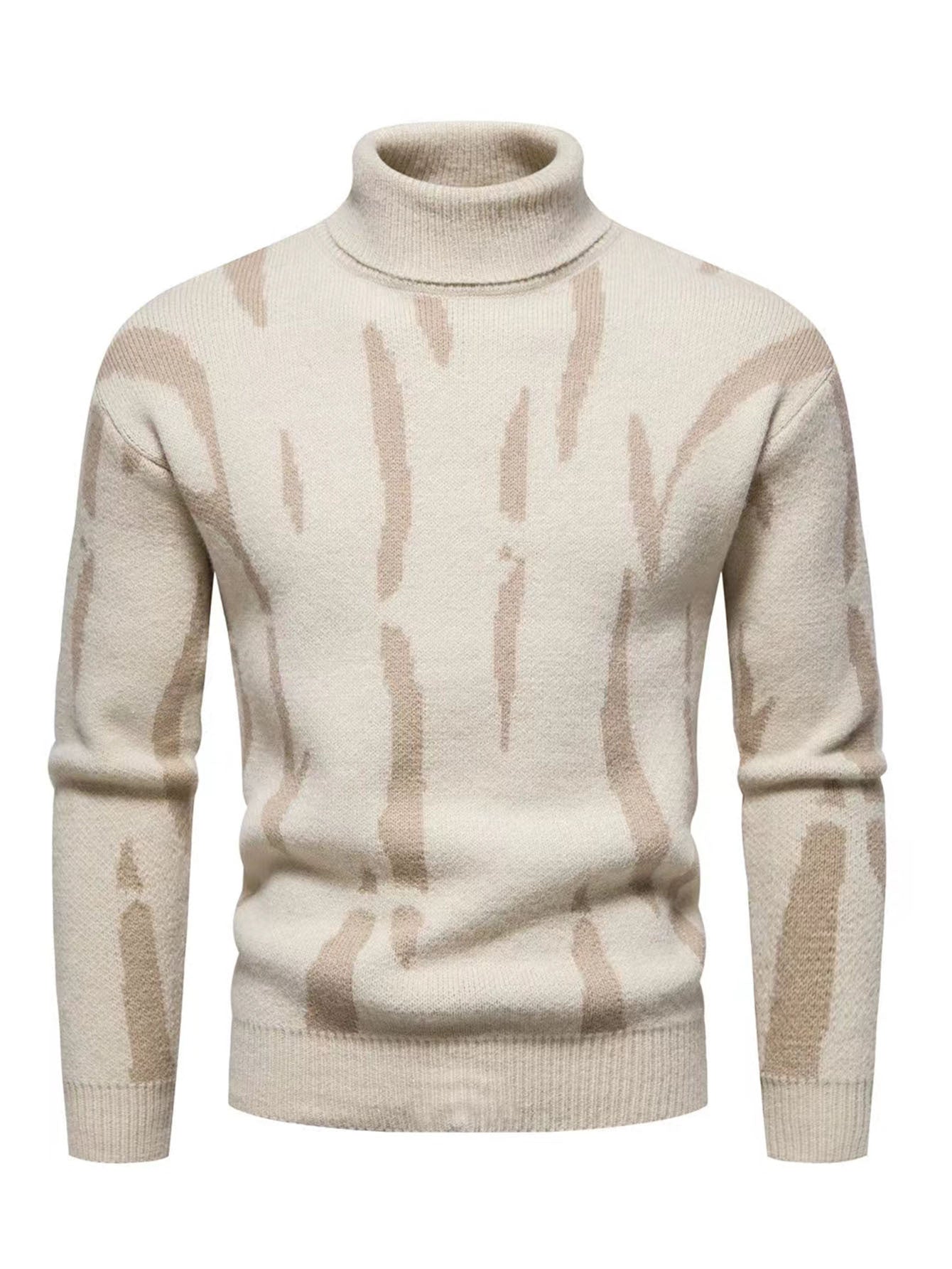 Men'S Zebra Print Turtleneck Knitted Sweater for Casual Warmth in Autumn And Winter