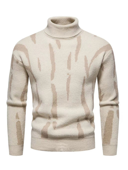Men'S Zebra Print Turtleneck Knitted Sweater for Casual Warmth in Autumn And Winter