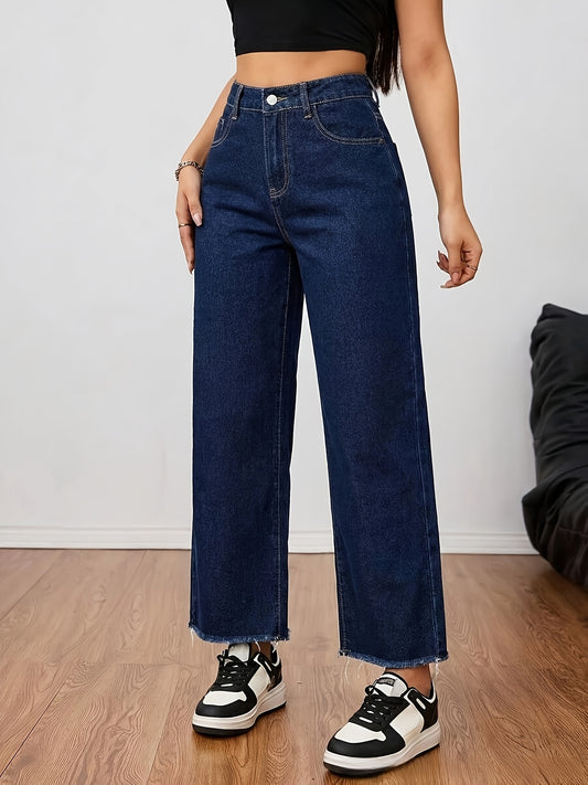 Women’s Stretch Dark Blue Washed Straight-Leg Denim Pants