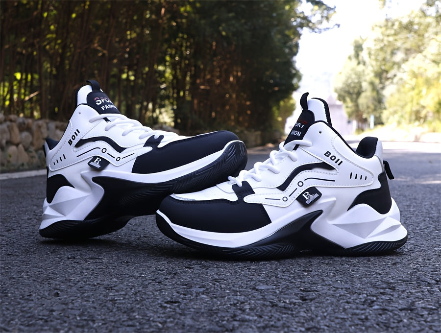 Men's high-top casual sports shoes fashion outdoor walking shoes for road running; lace-up wear-resistant versatile - ayq