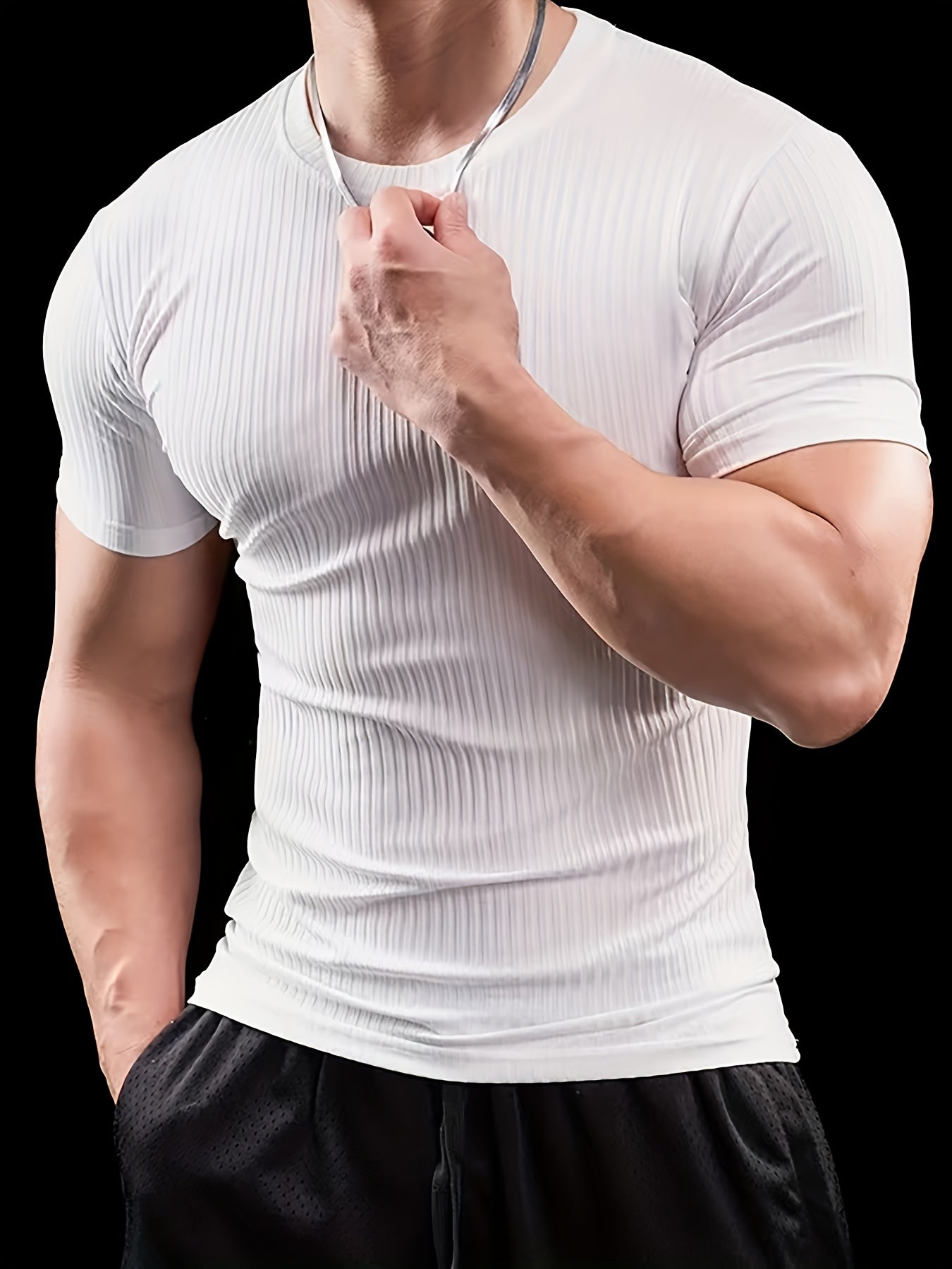 Men's Stretch Fit Short Sleeve T-Shirt - Breathable, Comfortable Polyester Blend, Solid Blue, Crew Neck, Casual  Sporty Style for Spring/Summer