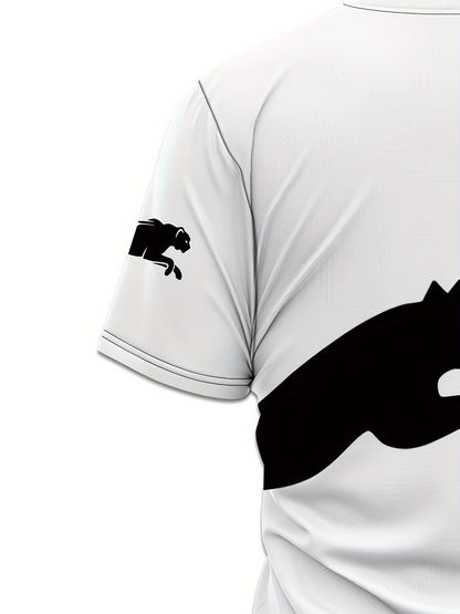 Men's 3D Print Cat Graphic T-Shirt - Casual Short Sleeve Summer Tee with Black  White Contrast Design, Breathable Round Neck Top for Outdoor Activities, Machine Washable, Relaxed Fit Shirt, Durable Fabric, Detailed Print Qua