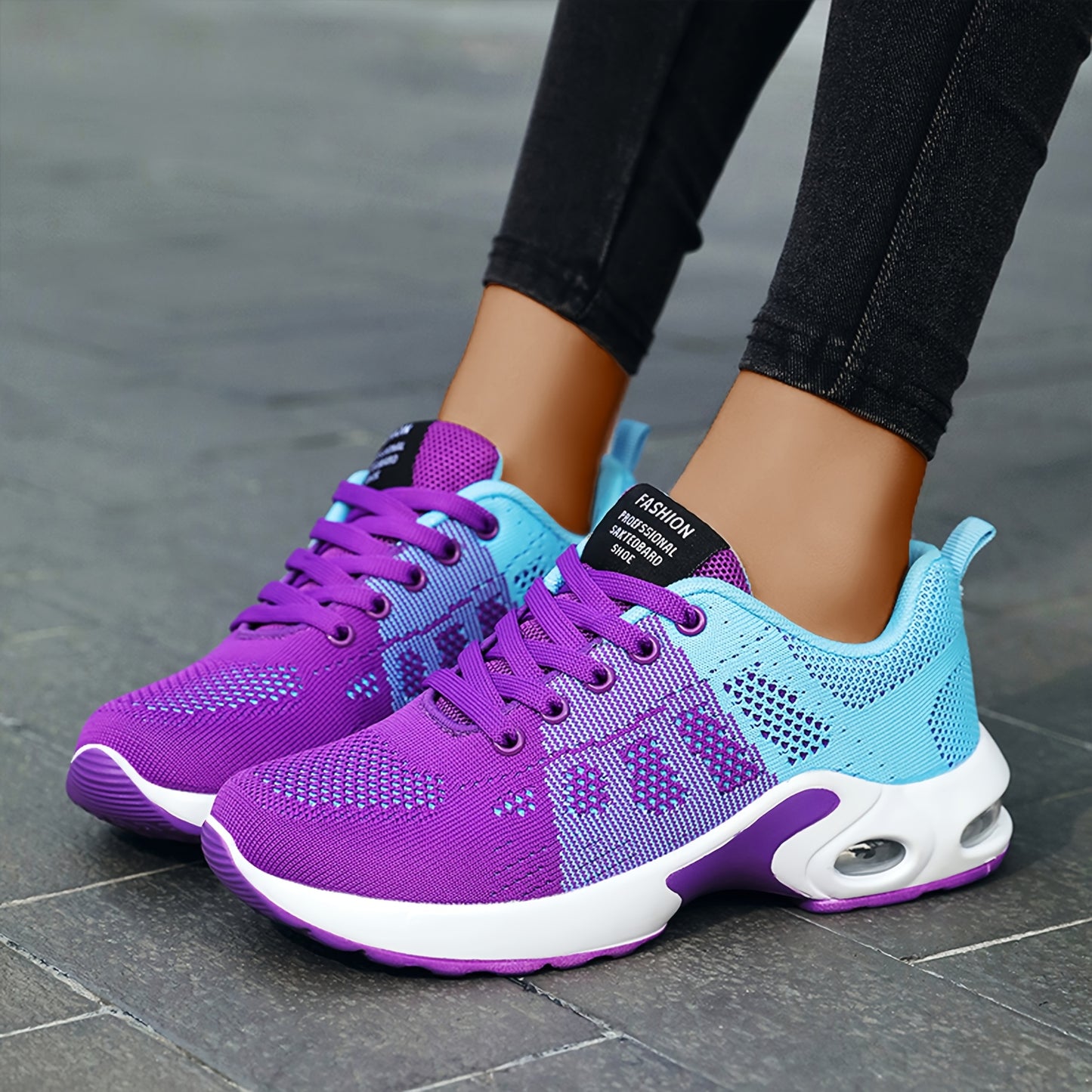 Women's Breathable Knit Running Shoes with Air Cushion - Lightweight Casual Sneakers, Black Mesh Upper, Comfortable Low-Top Design for All-Day Wear