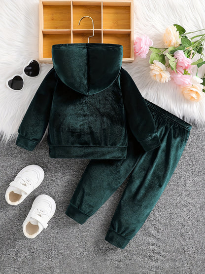 Girls' Long Pants Set, Burgundy Hooded Sweatshirt & Sweatpants, New Autumn Winter Warm Pullover Top, Fabric Two-Piece Set, Princess English Letter Embroidery with Pockets, Festive Holiday Outfit for Baby Girls, Perfect for Ou