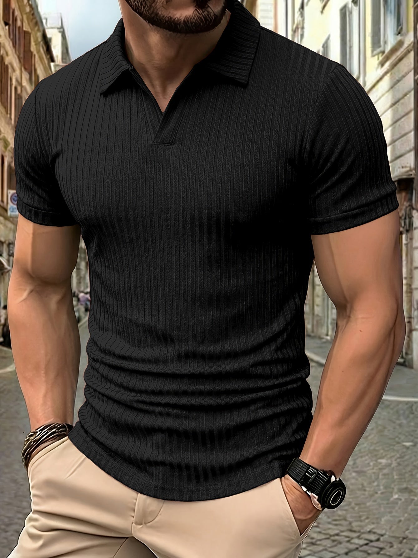 Men's Vintage Short Sleeve Polo Shirt - Soft Stretch Polyester - ayq