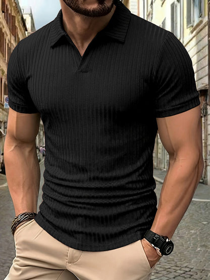 Men's Vintage Short Sleeve Polo Shirt - Soft Stretch Polyester - ayq