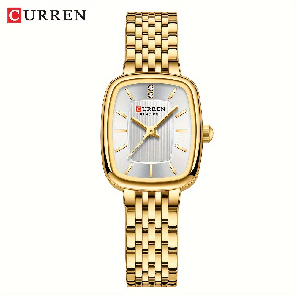 CURREN Women's Watch Original Brand Stainless Steel Strap New Square Subdial Fashionable Casual Business Quartz Analog