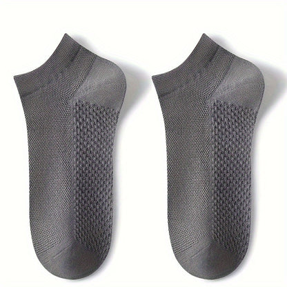 5pcs Men's Breathable Mesh Ankle Socks - Odor-Resistant, Sweat-Wicking Casual & Business Boat Socks, Plus Size
