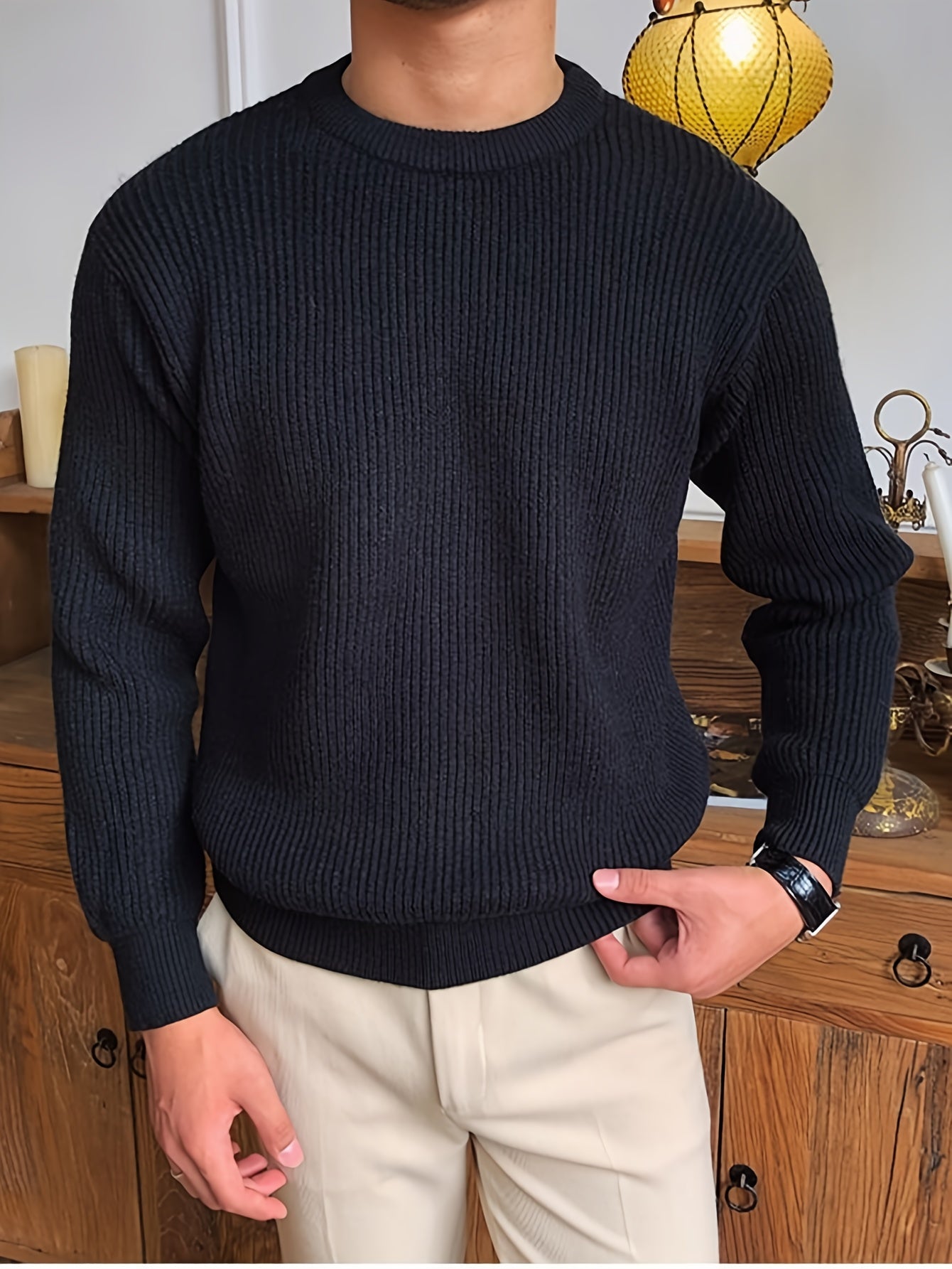 Բաց գույնի, հասուն ոճի աշուն/ձմեռ, հիմնական, տղամարդկանց համար, երկար թևքերով, առօրյա, բրիտանական, կլոր վզնոցով, տրիկոտաժե, բարձր օձիքավոր վերնաշապիկով