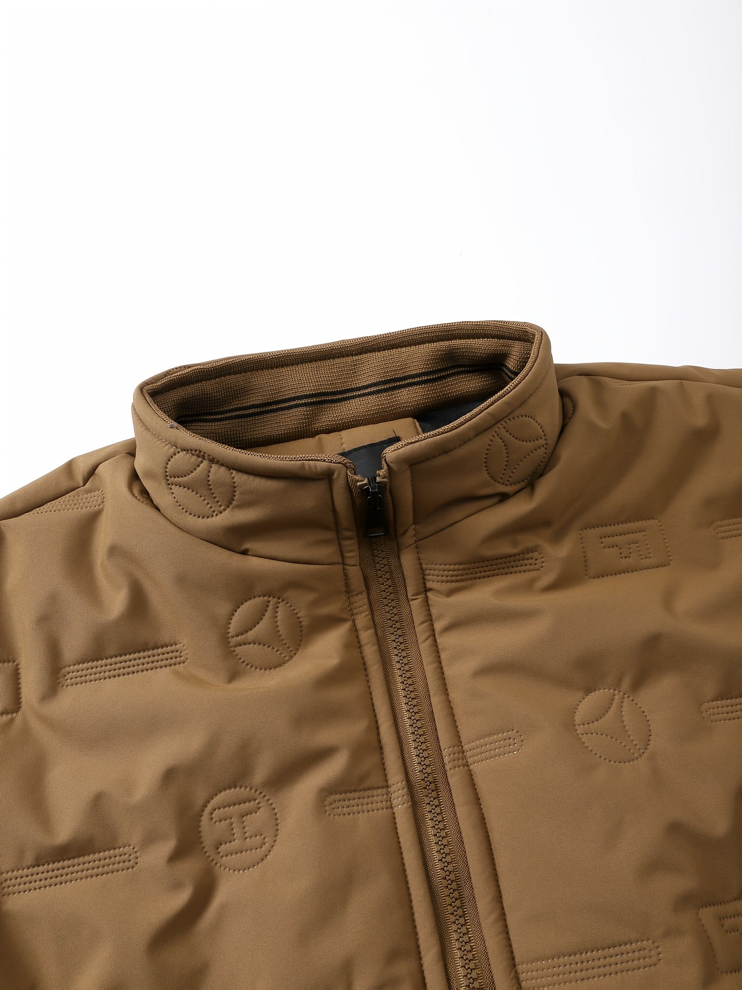 Men's Retro Winter Jacket with Detachable - Stand Collar Coat, Machine Washable Tan/Brown Outer & Black Inner, Golden-Tone Zipper Closure for Cold Weather (No-Stretch Fabric) - Casual & Formal Outerwear, Winter Clothes For Me