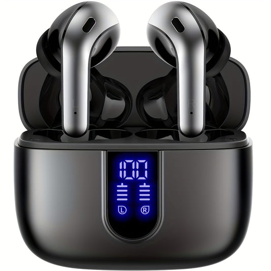 Wireless Earbuds with Mic, Earphones With LED Display, In-Ear Headphones With Mini Charging Case, TWS Headset For Men/Women