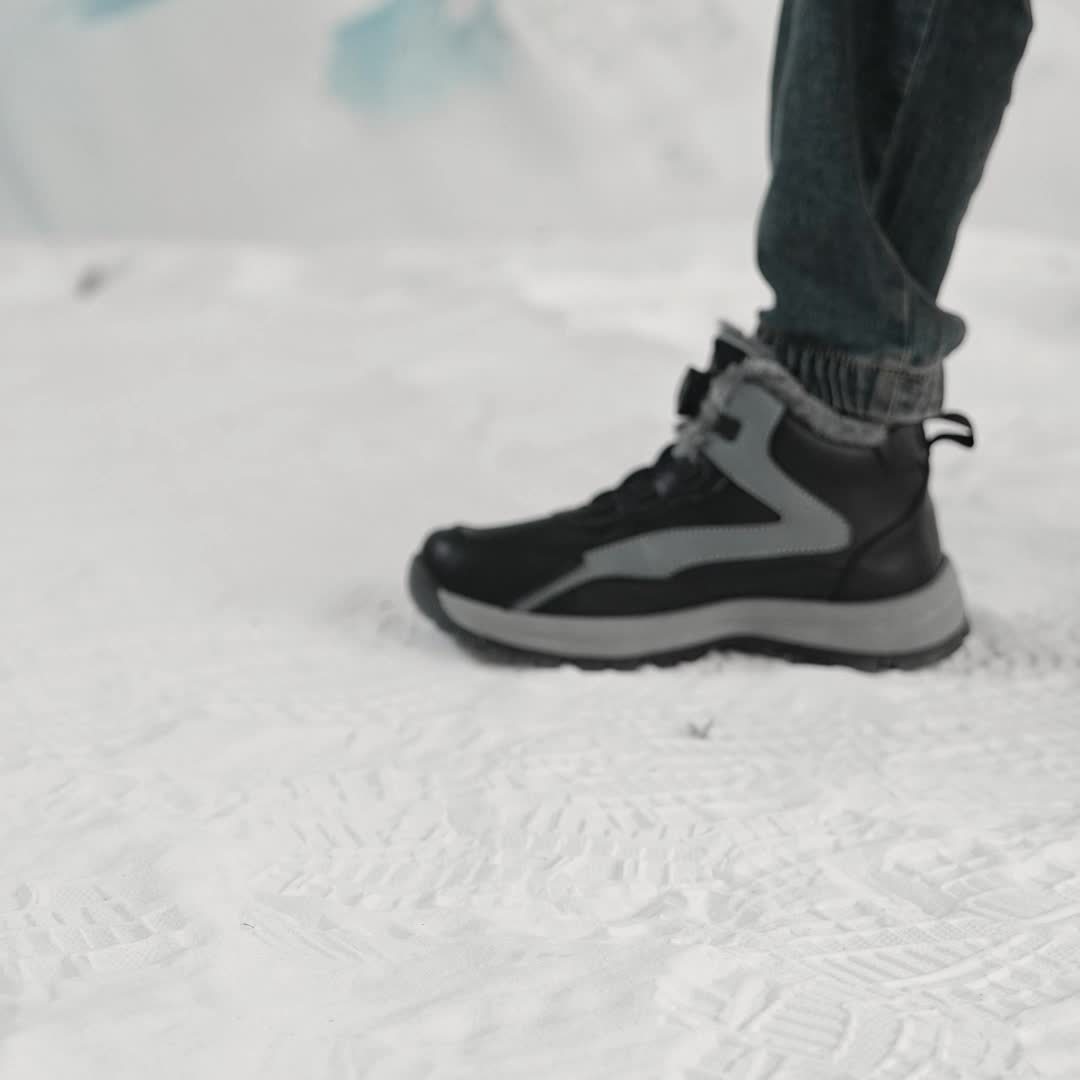 MAINALUN Men's Heavy-Duty Winter Snow Boots with Rotating Buckle Closure, PU Upper & PVC Sole - Thick Plush Lining, Warm Short Ankle Boots for Ice, Snow, Slush, Work, Outdoor (Adjustable Strap, Fit)