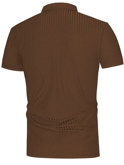 Men's Vintage Short Sleeve Polo Shirt - Soft Stretch Polyester - ayq