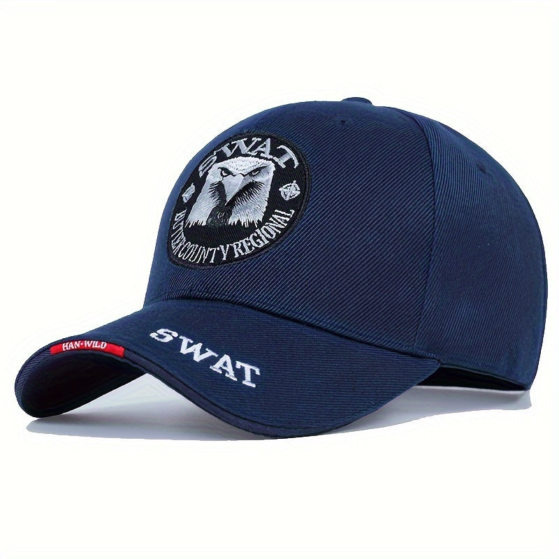 1pc Men's Eagle Embroidered Baseball Cap, "SWAT" Outdoor Adjustable Casual Hat Suitable For Spring And Autumn Travel