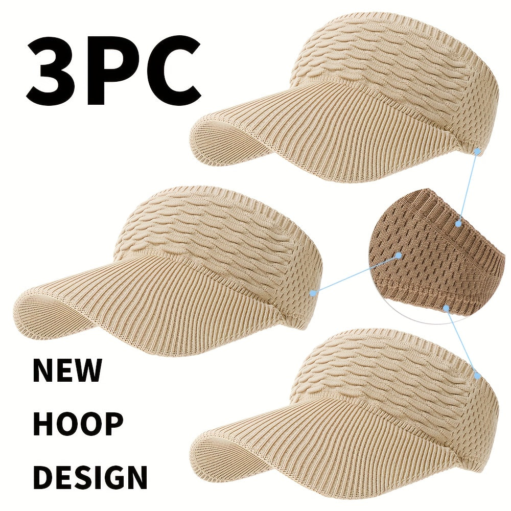 3-Pack Breathable Knit Beanies with Wave Pattern for All-Season Wear