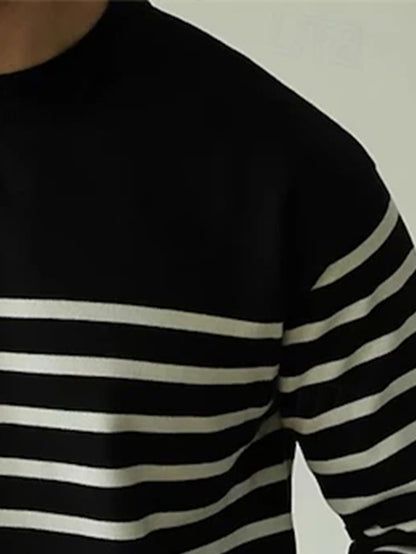 Single-Pack Men's Striped Crewneck Sweater - Classic Casual Striped Knitwear in Black and White, Ultra-Soft Premium Knit Fabric, Suitable for Daily Fashion, Casual and Urban Style