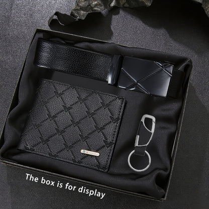3pcs Men's wallet+Men's belt keychain set, gorgeous business fashion casual sports temperament Men's daily use matching wallet belt, trendy Men's must-have matching, Christmas Valentine's Day gift for fathers, (excluding pict