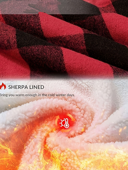 DPYEW Men's Full-Zip Hooded Jacket with Fleece Lining & Plaid Black/White/Gray Winter Coat - Windproof Outerwear, Full-Zip Closure, Hand Washable, Casual Jacket for Skiing, (Warm), Winter Jacket For Men, Mens Jacket, Men Wint