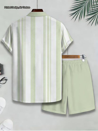 Men's Casual 2-Piece Striped Shirt & Shorts Summer Set