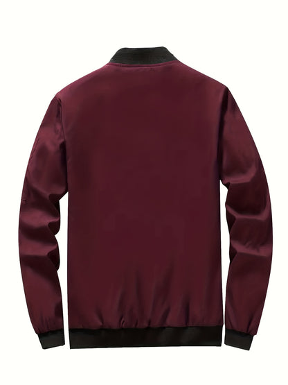 Men's Baseball Jacket - All-Season Zip-Up Coat with Zippered Pockets, Machine Washable Outerwear for Casual & Formal Events - Navy Jacket, Sleek Appearance