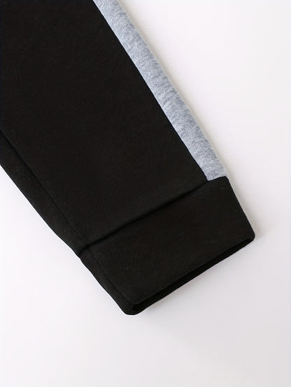 2pcs Boys' Autumn/Winter Fleece-Lined Hooded Sweatshirt and Pants Set, Simple Letter Print Fashion Classic Outfit for Outdoor Sports and Casual Wear, 100% Polyester Knit Stretch Fabric, Ideal Gift Choice for Kids, Perfect for