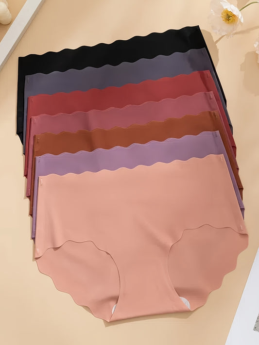 7pcs Seamless Ice Silky Briefs for Women - Breathable, Quick-Dry, Mid-Rise, Butt-Lifting, No Show Panties in Assorted Colors (Black, Purple, Orange, Pink, Beige) - Elegant Nylon Blend Fabric, Hand Wash Only, Cute Panties