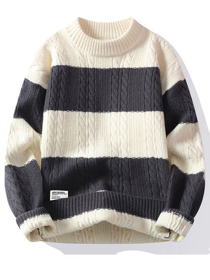 Գծավոր, գունային բլոկներով տրիկոտաժե սվիտեր տղամարդկանց համար | Ազատ չափս, կլոր վզնոց, կողային տրիկոտաժ, իդեալական է գարուն/աշուն սեզոնի համար, փողոցային ոճ, կատարյալ է դեռահաս տղաների համար