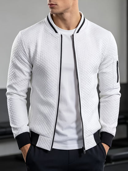 Men's Quilted Baseball Jacket with Stand Collar for Spring/Fall
