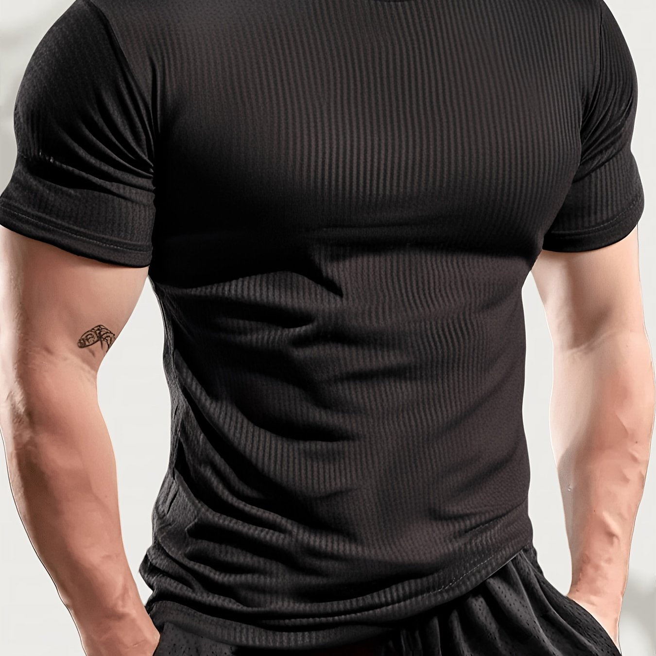Men'S Fitted Ribbed Short-Sleeve Quick-Dry T-Shirt - Made from Breathable And Spandex Blend, Round Neck, Machine Washable - Suitable for Fitness And Casual Summer Wear, Sports T-Shirt | Round Neck Shirt | High-Elastic Fabric - ayq