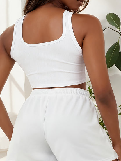 Buttery-Soft Crop Tank & Drawstring Shorts Set for Casual Wear
