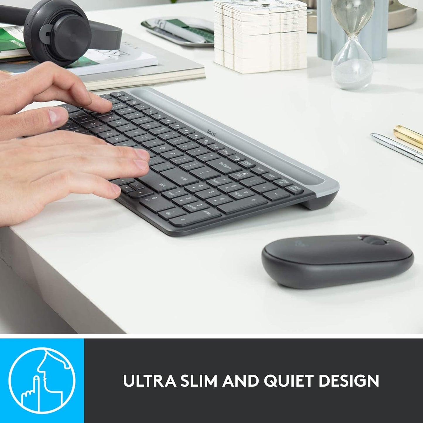 Logitech MK470 Slim Wireless Keyboard and Mouse Combo - Modern Compact Layout, Ultra Quiet, 2.4 Ghz USB Receiver, Plug N' Play Connectivity, Compatible with Windows - Graphite