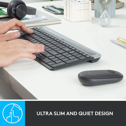 Logitech MK470 Slim Wireless Keyboard and Mouse Combo - Modern Compact Layout, Ultra Quiet, 2.4 Ghz USB Receiver, Plug N' Play Connectivity, Compatible with Windows - Graphite
