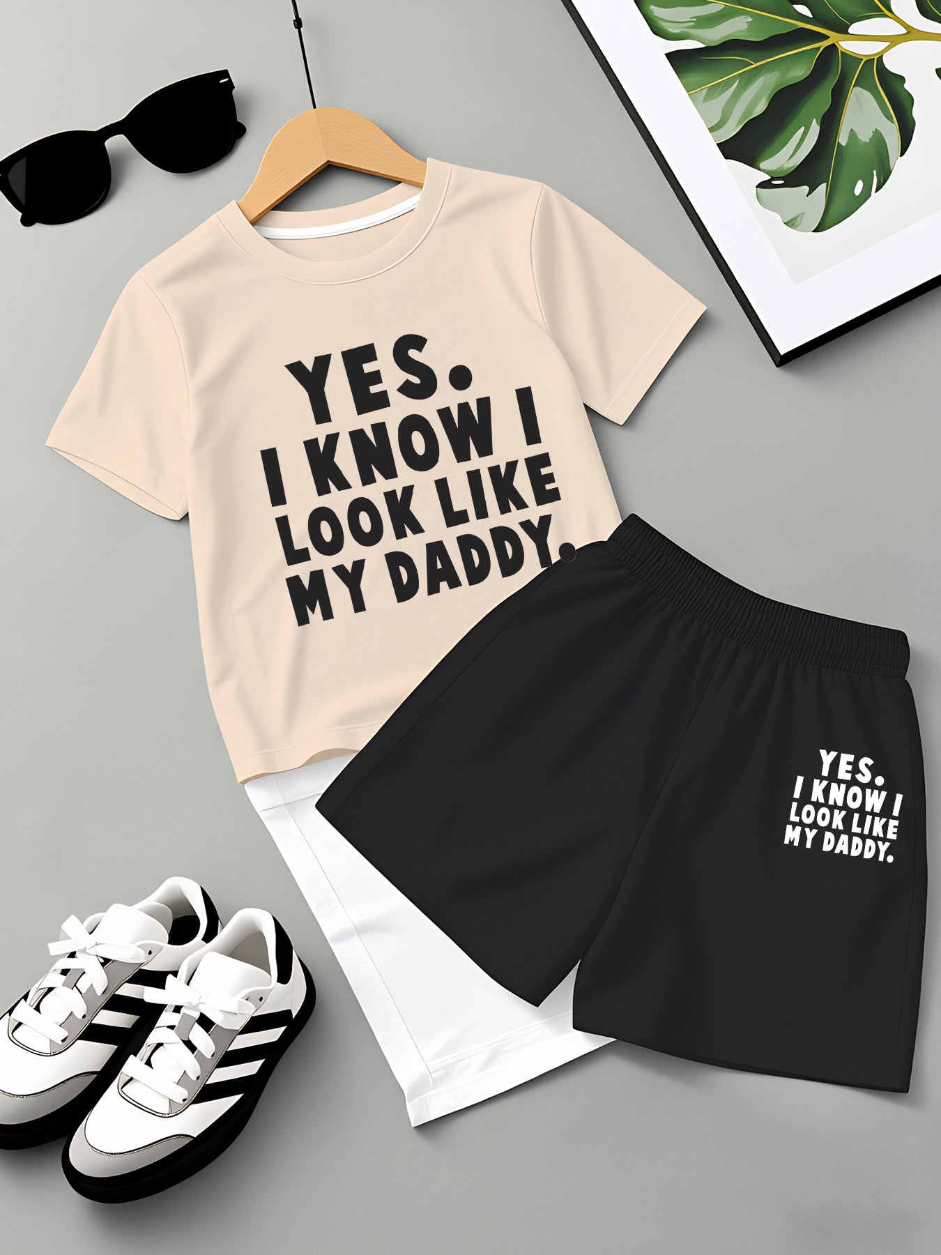 Boys' Casual Summer T-Shirt and Shorts Set - Fun 'Yes I Know I Love My