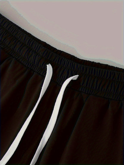 Men'S Summer Casual Sport Two-Piece Set - LADA Letter Pattern Print T-Shirt and Black Drawstring Shorts, Casual Sportswear, Regular Fit - Perfect for Summer Outdoor