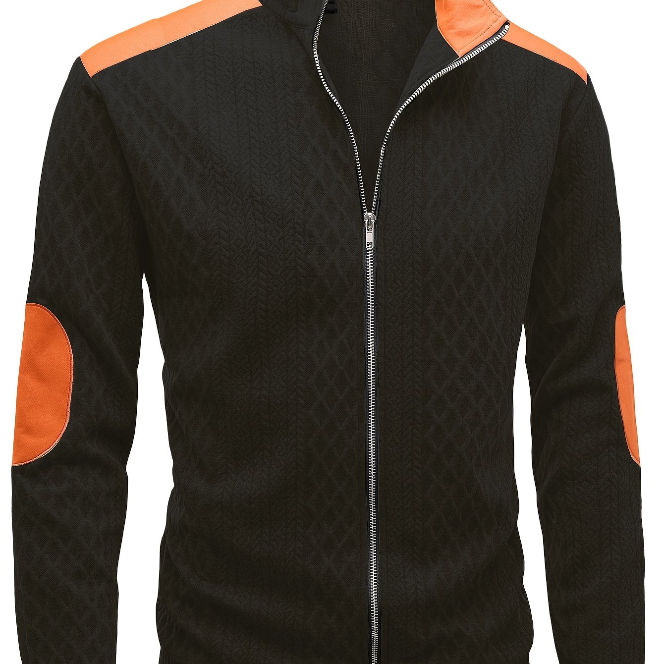 Men's Beige & Orange Contrast Full-Zip Jacket - Winter Warmth Loose-Fit Tailored Coat with Stand Collar, Zippered Pockets & Full-Zip Closure, Machine Washable Casual Outerwear for Men (Beige/Orange) - Ideal for Fall and Winte