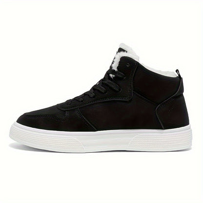 Men's Mid-Top Lace-Up Boots with Warm Plush Lining for Comfortable Winter Outdoor Street Walking and Strolling, Winter Boots