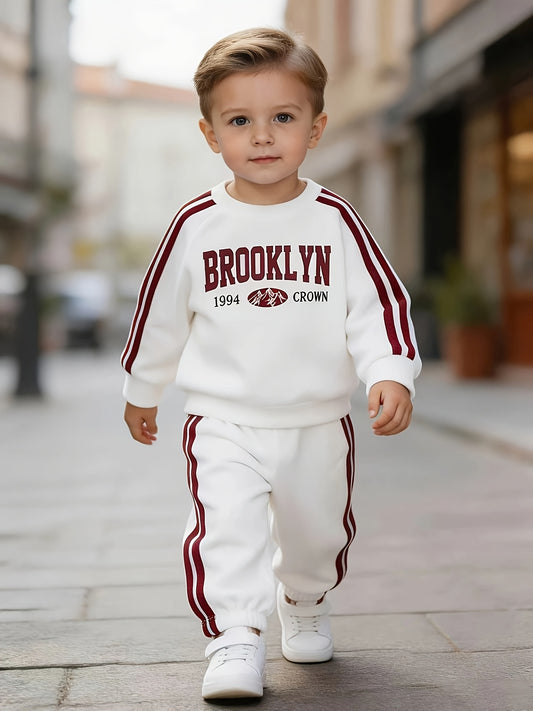 Baby Boy Fall Winter Fleece Sweatshirt & Sweatpants Set - ayq