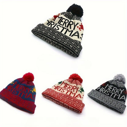 Women'S Christmas Hat - Thick Winter Beanie with Merry Christmas Text, Stretchy Elastic Band for Cold Weather, Red & Green Holiday Colors - Cozy Party, Office, Everyday Winter Cap - Festive Holiday Headwear Gift for Women, Se