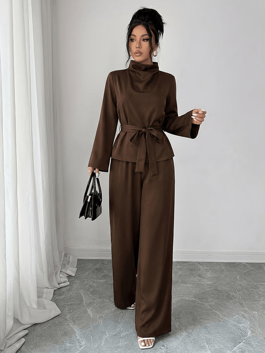 Women's Elegant Spring/Fall 2-Piece Belted Long Sleeve Set