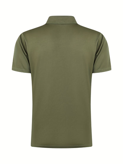 [Golf Apparel] Men's Classic White Shirt - Casual Summer Style with Short Sleeves, Zipper Collar, and Stretch Polyester Fabric - Perfect for Streetwear & Golf