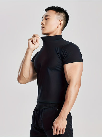 Fitness Solid Color Body Shaper Elastic Quick Dry Muscle Տղամարդկանց կարճաթև շապիկ կլոր պարանոցի մարզման կոստյում