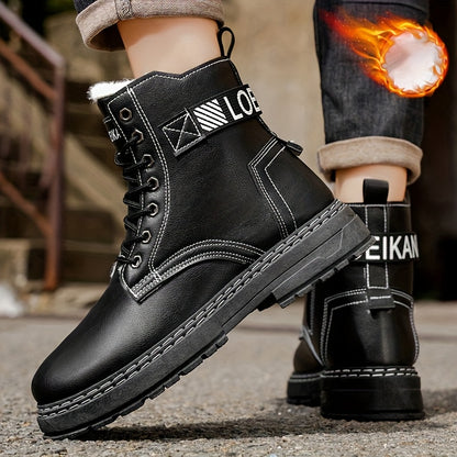 Men'S Insulated And Thickened Winter Snow Boots on, Perfect for Outdoor Camping, Fishing, And Hunting.