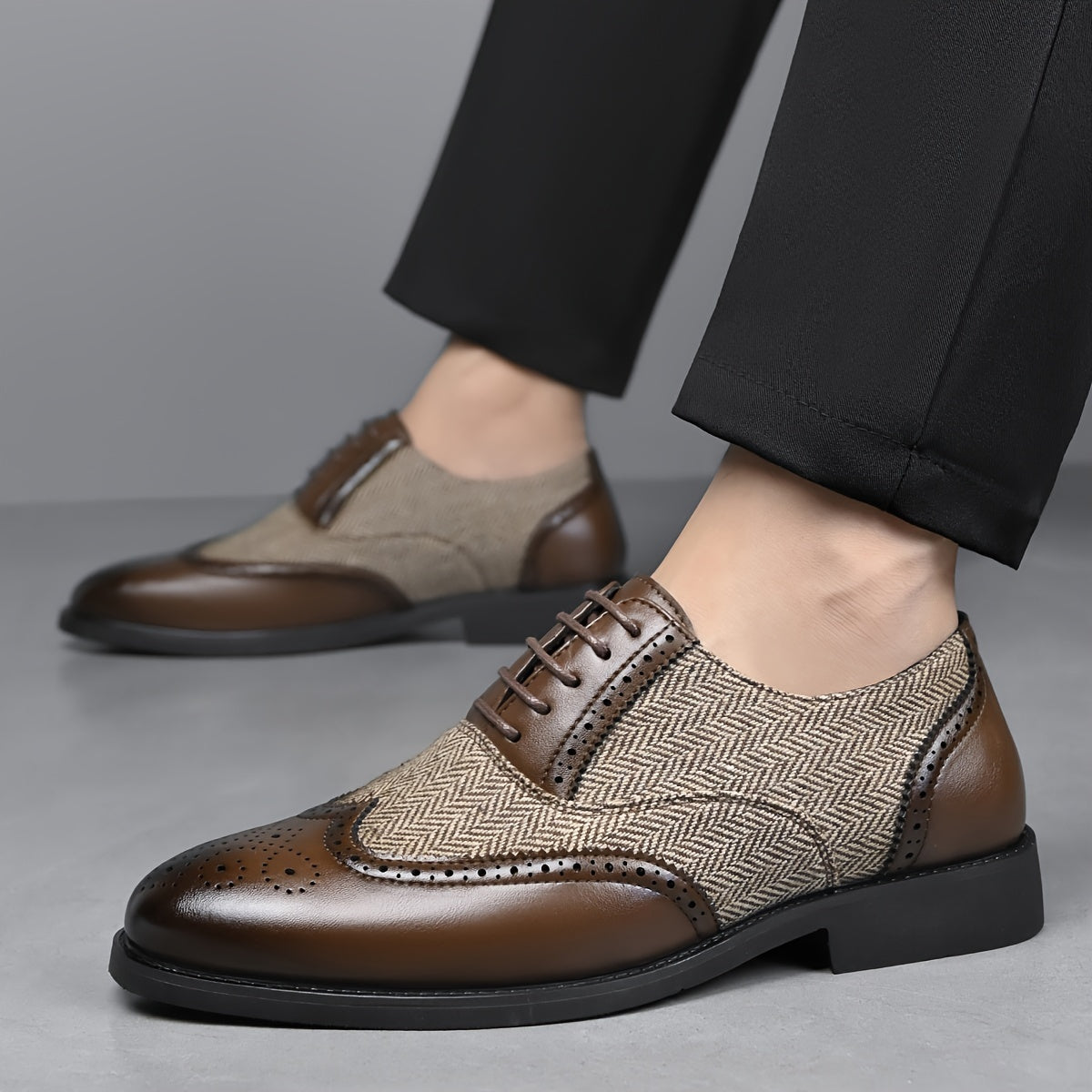 Men's Casual Business Brogue Shoes, Lace-Up Low-Top Loafers