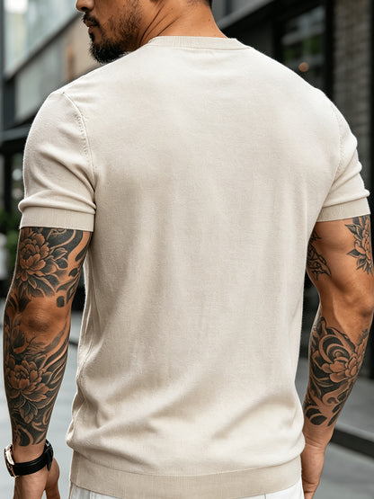 Men's Summer Slim Fit Rib Knit Crew Neck Short Sleeve Top
